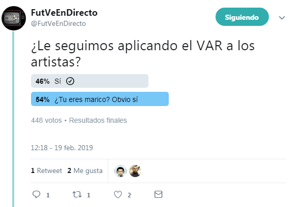 Ricardoac92's tweet photo. Bueno @FutVeEnDirecto también te toco el VAR a ti y te expulso el negro del whatsapp #VARChallenge no te dejo de seguir por que me caes bien https://t.co/8ykJWADXis