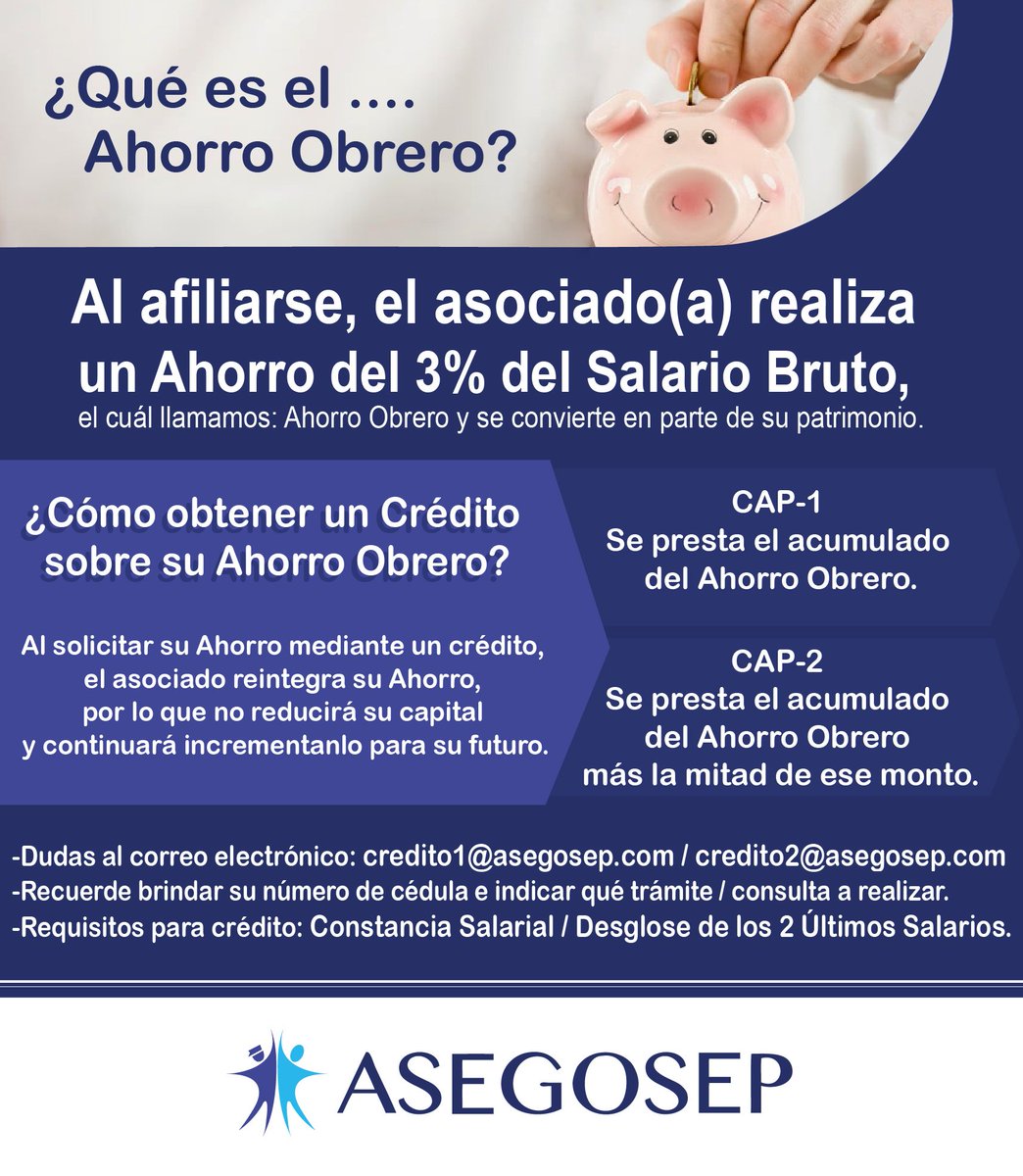 Estar Afiliado(a) le brinda grandes beneficios: creas un ahorro para el futuro, resguardas la cesantía (la cuál después de 8 años de ser asociado(a), se rompe el tope de cesantía y el patrono continúa aportando) y mucho más....  asegosep.com/beneficios/ #AsegosepComunica