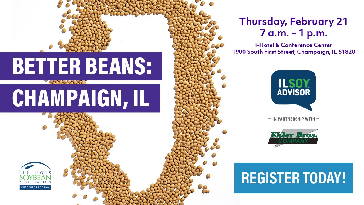 FieldAdvisor's tweet image. One day left to save your seat at the fifth and final #BetterBeans series event in Champaign. Make this a year of record yields by registering for free today. lsoy.org/BetterBeans