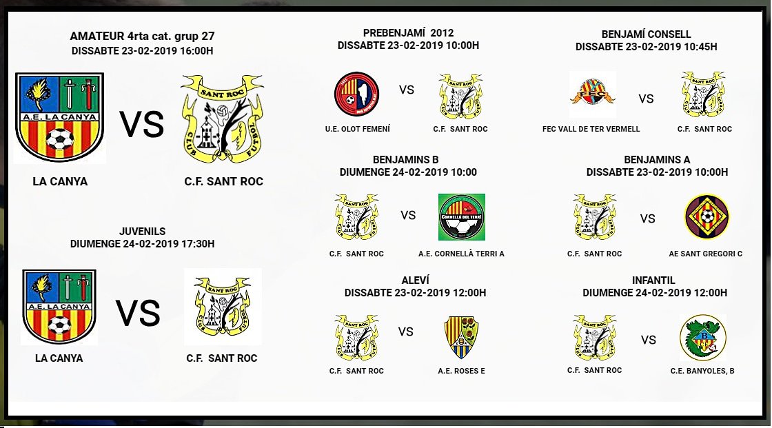 Partits d'aquest cap de setmana! Partidos de este fin de semana! #cfsantroc #vamos cfsantroc.com