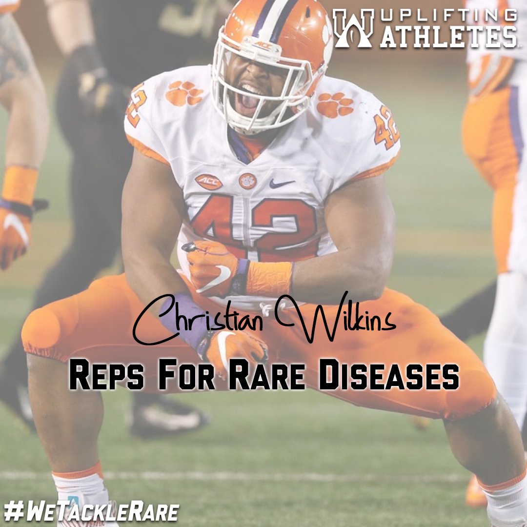We are honored to have former <a href="/ClemsonFB/">Clemson Football</a> DT <a href="/cwilkins42/">Cecil 🈲</a> on our team repping for #RareDiseases at the 2019 <a href="/NFL/">NFL</a> Combine. Donate for each rep Christian performs. pledgeit.org/wilkins-clemson #WeTackleRare