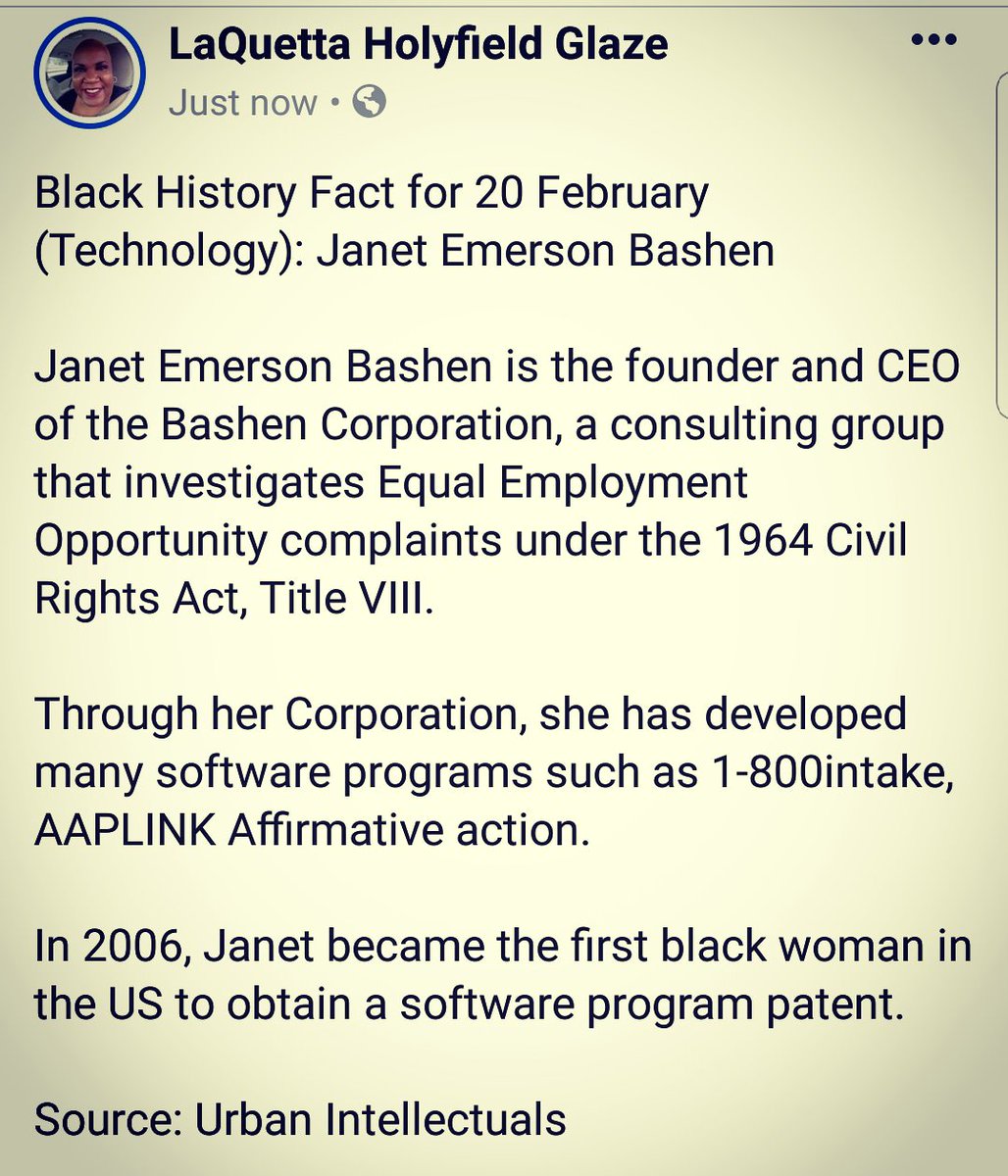 Black History Fact for 20 February (Technology): Janet Emerson Bashen