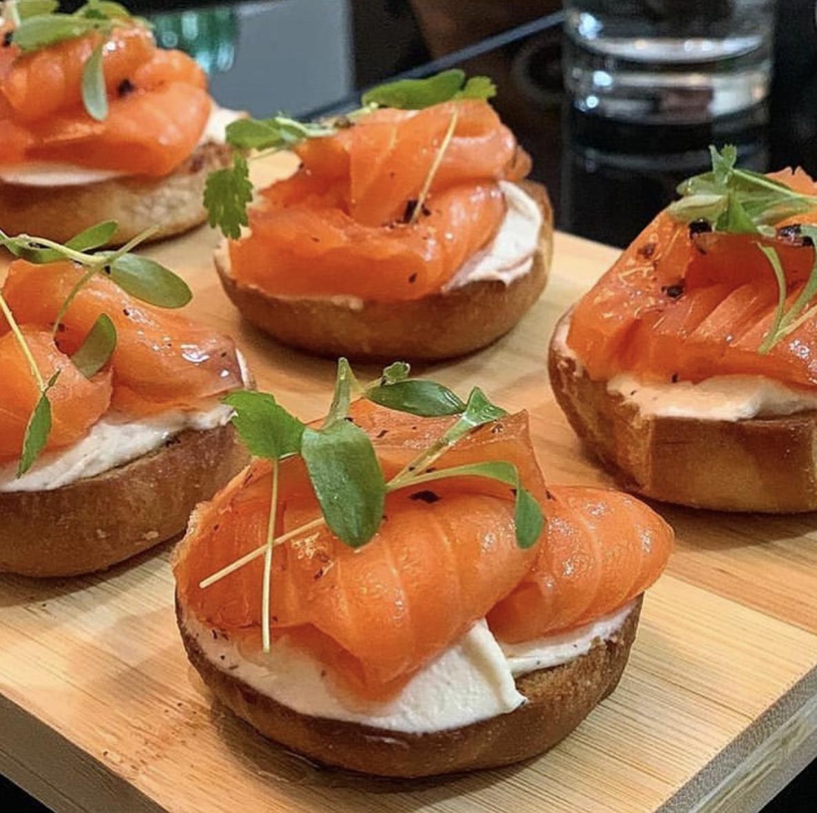 Instagram user cookingwithben_ whipped up some genmai tea cured salmon with yuzu creme fraîche, pan de sal, black truffle wild flower honey, and micro cilantro from the LPA. Not a bad way to end your week! #yaletown