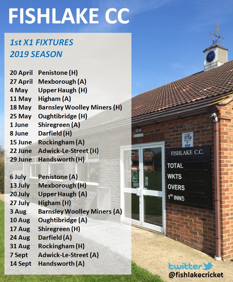 FishlakeCricket's tweet image. 6⃣0⃣ DAYS TO GO
1st X1 FIXTURES 2019
🏏