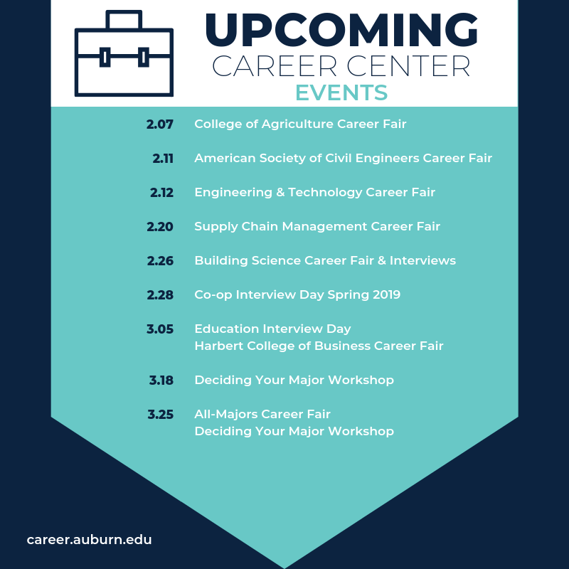 Check out the Career Center's upcoming events for the next two months!
.
.
#auburnstudents #auburncareercenter <a href="/AUCareer/">Career Discovery and Success</a>