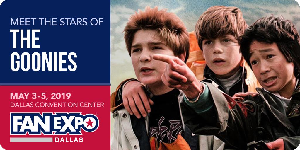 FANEXPODallas's tweet photo. The long-lost fortune of One-Eyed Willy was just a legend until this band of adventurers got their hands on it. From the classic The Goonies, we're bringing @SeanAstin, @Corey_Feldman &amp; Ke Huy Quan to #FanExpoDallas2019! Get your tickets: https://t.co/AoJiie8xau https://t.co/4G5Zqb2Ebb