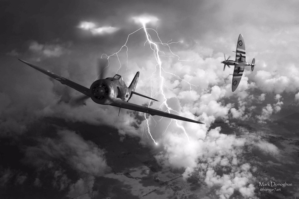 New Release: Black &amp; white version of my print “Gathering Storm”. Look for the color version tomorrow.

#WWII #WW2 #avgeek #history #aviation #raf #luftwaffe
