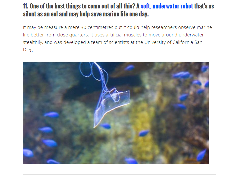 .<a href="/indiatimes/">Indiatimes</a> picked the eel bot designed by <a href="/ClbChrstnsn/">Caleb Christianson</a> <a href="/BioinspiredUCSD/">Bioinspired Robotics</a> in its round up of 11 achievements in robotics and AI: indiatimes.com/lifestyle/robo…
<a href="/miketolley/">Mike Tolley</a> #softrobotics #ucsanidegorobotics #bioinspired #biomimicry