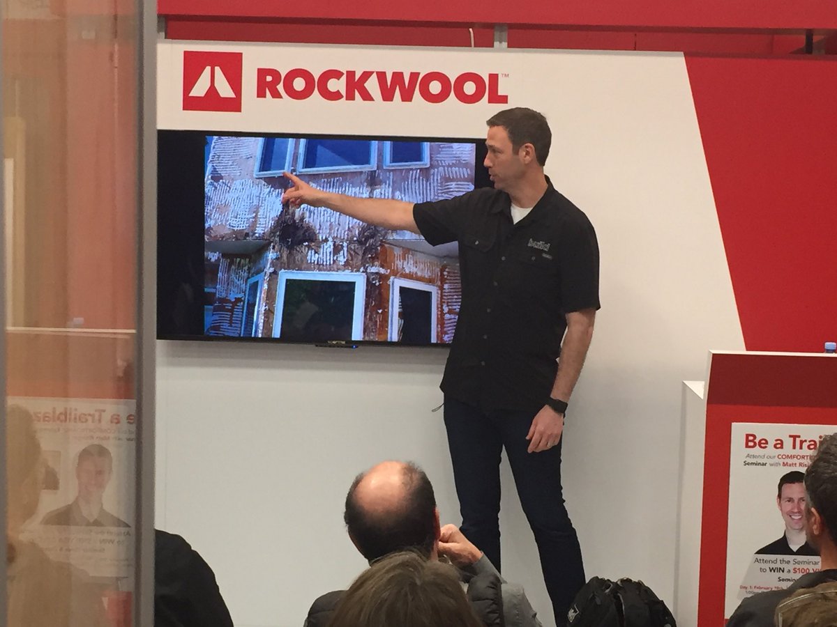 mgbeirne's tweet photo. Builder, YouTube vlogger Matt Risinger at the Rockwool booth talking about the hows and whys for continuous exterior insulation #ibs2019 #kbis2019 #rockwool #pbsv2019 #mattrisinger https://t.co/0Rm082GWhP