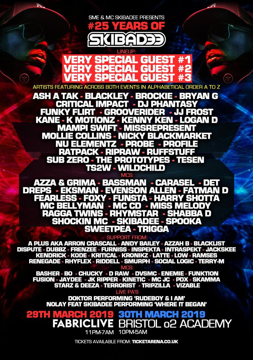 TheRealSkibz's tweet photo. Full line up 4 #25yrsofSkibadee 😵 simply re share for a chance to win a VIP pls one to either event! Respect 😝🙏🏾💯 https://t.co/7cayO1XItL
