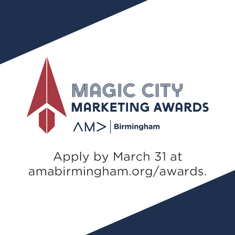 AMABirmingham's tweet photo. #AMABham is excited to announce its inaugural marketing awards program, The Magic City Marketing Awards! Nominations are now open for five awards categories, and we're excited to celebrate excellence in marketing in our great city! Learn more by visiting https://t.co/BVWxZmel7l. https://t.co/OdkwcxCLLG