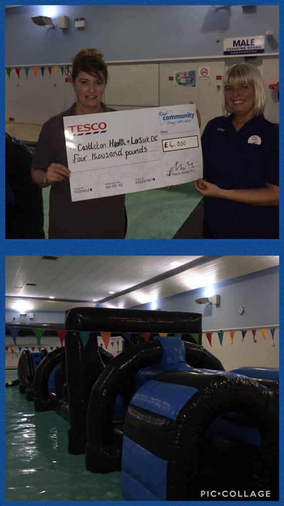 Presenting a cheque to Castleton health &amp; leisure centre they purchased the wobstacle course with #BagsofHelp funding , which provides fun activities for the community @Tesco_North <a href="/PamCTaylor/">PamTaylor</a>