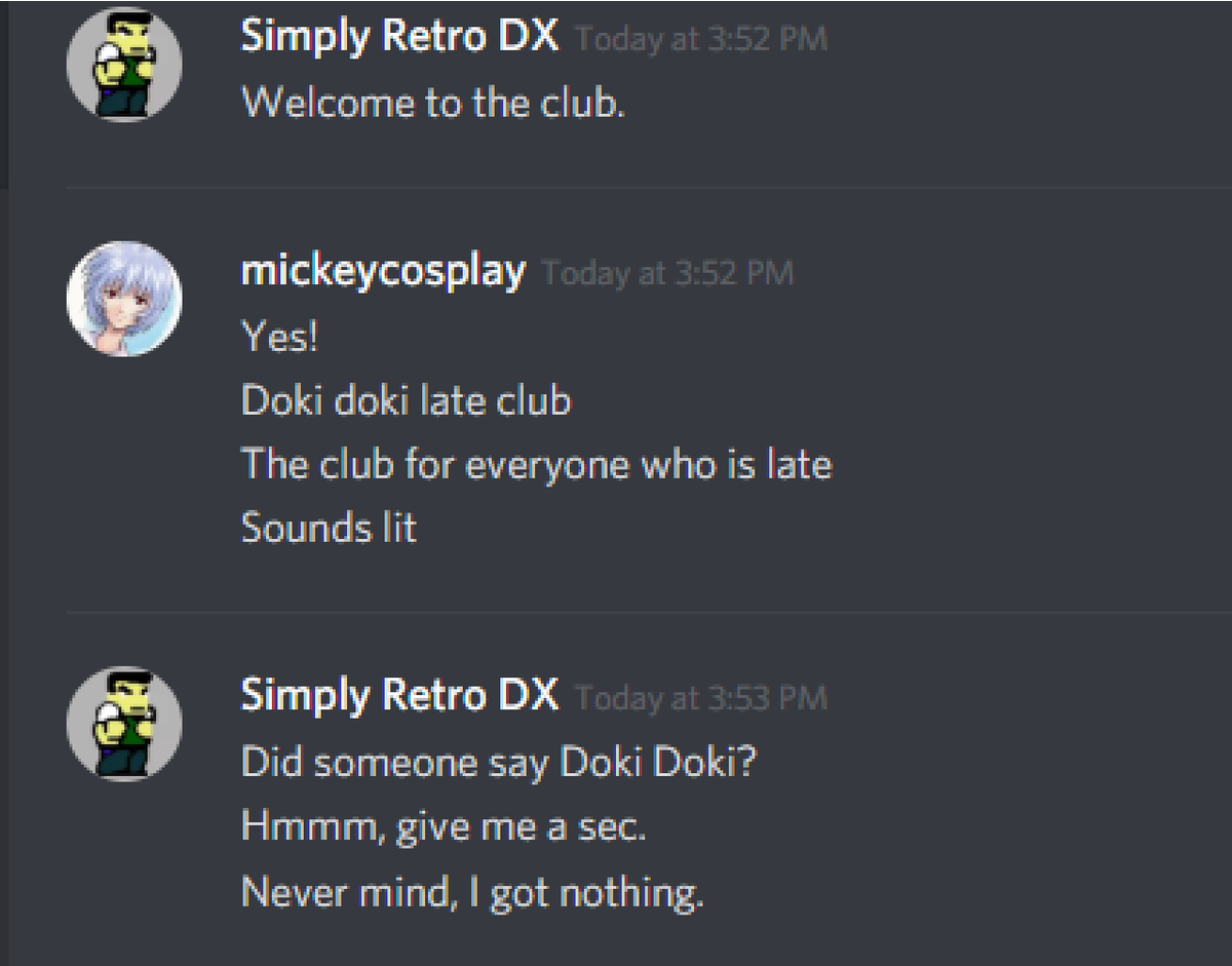 RetroBunn's tweet photo. Meanwhile on @MickeyCosplay's Discord server...
#latesquad https://t.co/szwdBidL0s