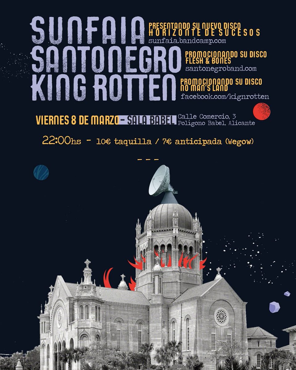 SantoNegroVLC's tweet photo. ¡¡Siguiente parada Alicante!!
⚡El 8 de Marzo estaremos en la @SalaBabel junto a dos bandazas @SuNFAiA y #kingrotten ⚡
¡¡Let´s go!!
@ArtGatesRecords https://t.co/C66zudjXdZ