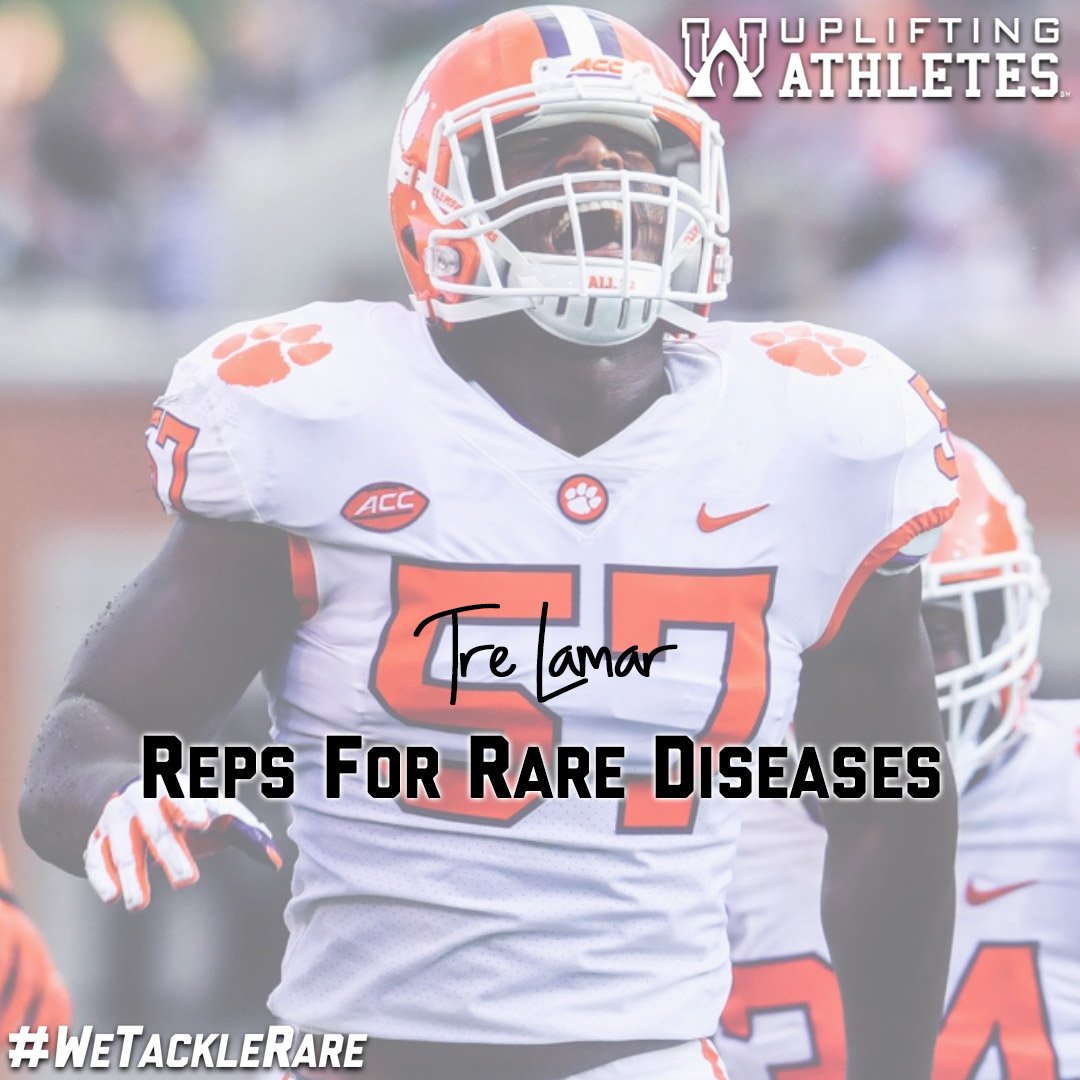 We are pumped to have former <a href="/ClemsonFB/">Clemson Football</a> LB <a href="/tlamar57/">Tre Lamar</a> on our team repping for #RareDiseases at the <a href="/NFL/">NFL</a> Combine. Thanks for helping us Tackle Rare Diseases Tre! 💪 You can join Tre's team and donate for each bench press rep he performs. pledgeit.org/lamar-clemson #WeTackleRare