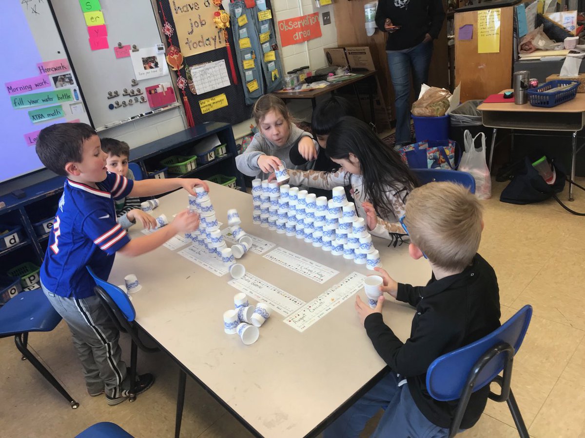 RandiBeckmann's tweet image. First graders @BelleShermanES @IthacaSchools enjoy 100 days of school by building with 100s of cups!