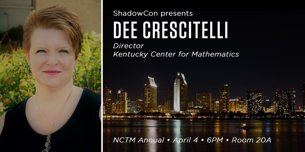 The #ShadowCon19 organizers are excited to present a talk at #NCTMAnnual by @dcrescitelli and continue the conversation online afterwards. 
Join us as we explore the shared spirit of mathematics and punk rock with Dee. #punkrockmath