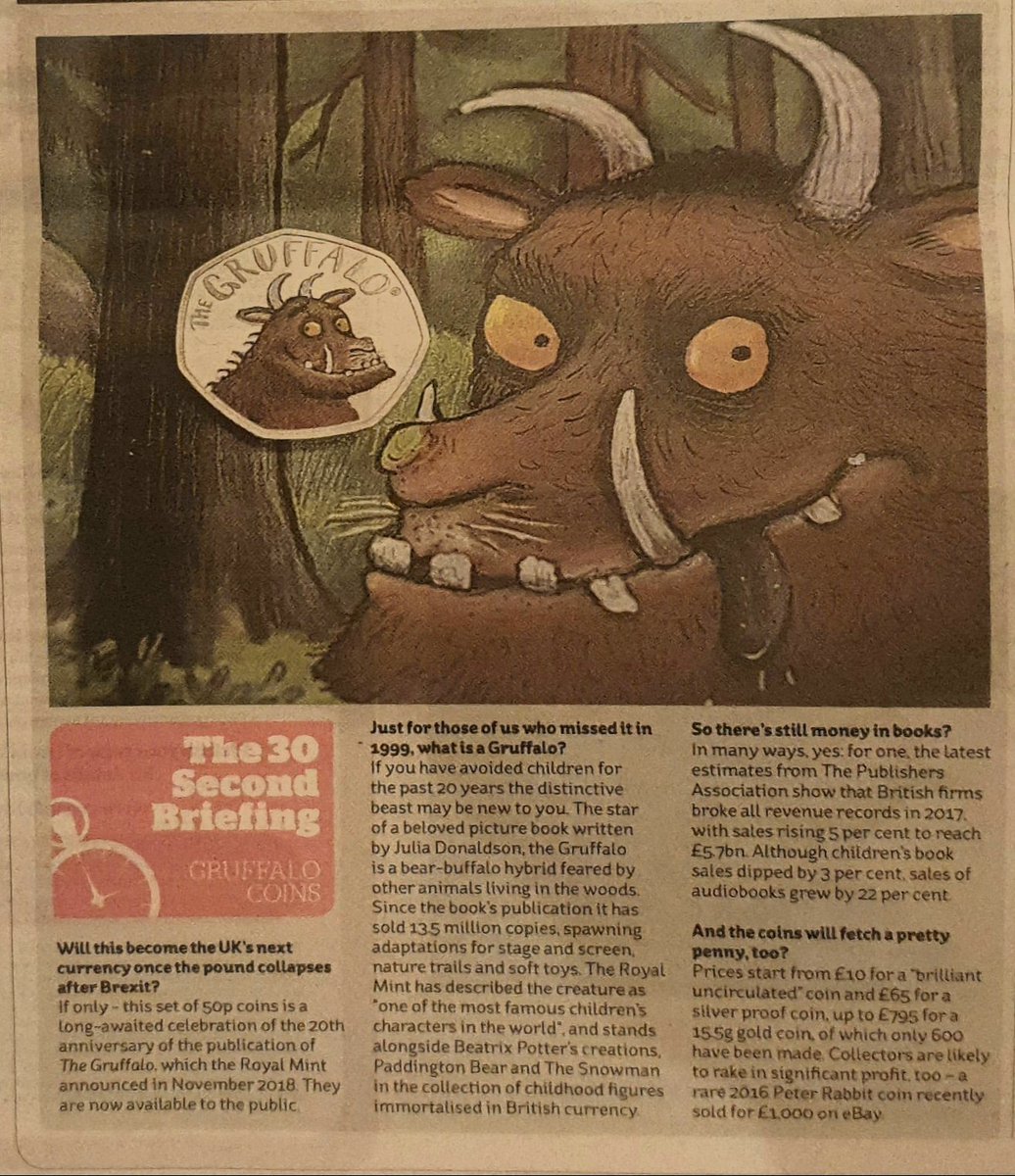PhilipArdagh's tweet photo. On Tuesday, 'The i' ran an story about the Gruffalo appearing on a new 50p piece. It neither mentioned Axel Scheffler having illustrated the book nor credited his artwork in the article itself. I wrote to the paper but they didn't publish my letter. I've since made a complaint. https://t.co/9jUck0o0yV