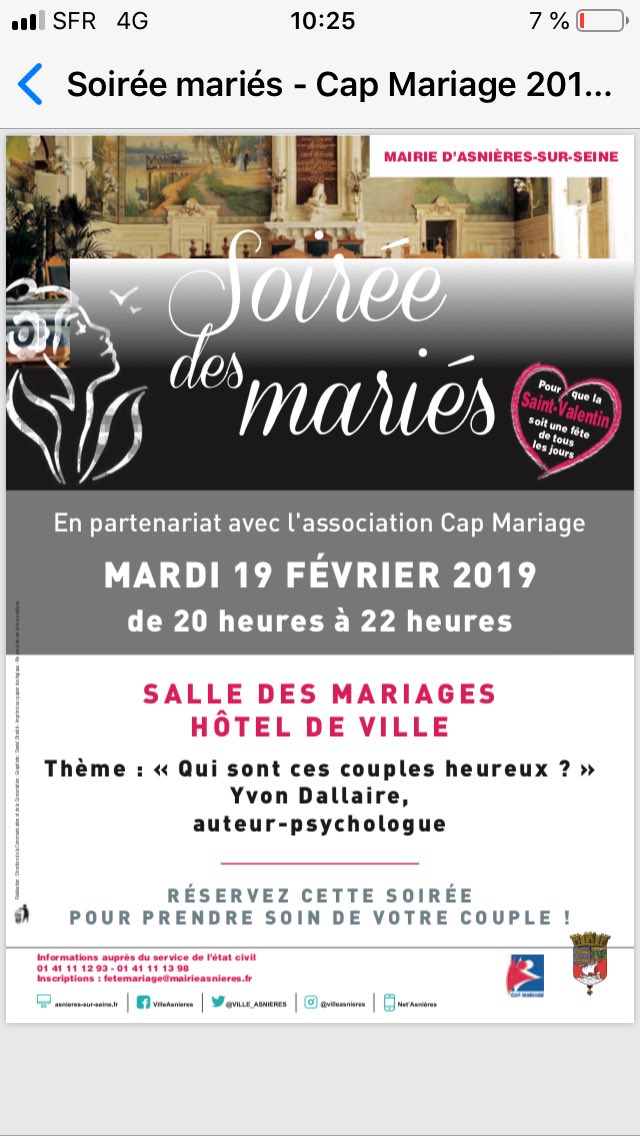 carocarmantrand's tweet photo. Très belle soirée des mariés hier à @ville_asnieres avec @capmariage. Merci aux nombreux couples présents unis par la volonté de construire un couple durable, et merci à Yvon Dallaire de son intervention stimulante ! https://t.co/i3AJmgE4NL