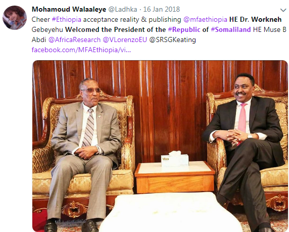 Ladhka's tweet photo. #Nov2014 visit #FM @Ahmshide till @mfaethiopia meeting Pres @musebiihi #Ethiopia never painted  Rep of #Somaliland #ADMINISTRATION WHY NOW? Mistake or if @PMEthiopia reversed, WE CAN also? PEOPLE need ANSWER! Never dream @M_Farmaajo @UN #Somalia reunion  @NEBGET @somalilandmfa https://t.co/JDgNye6Ft9