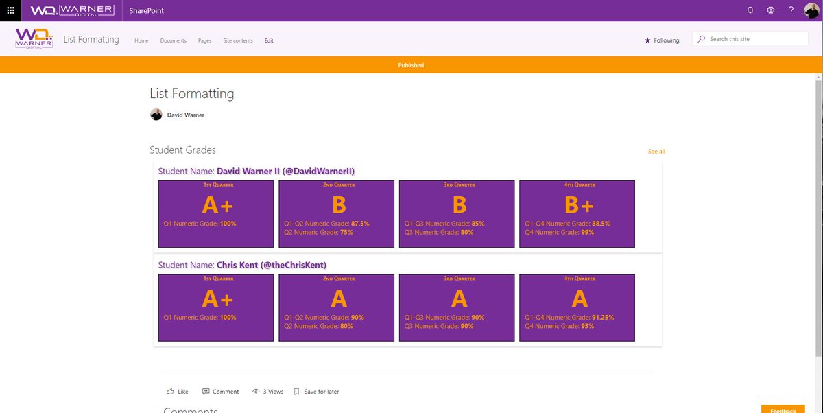 DavidWarnerII's tweet photo. As announced by @theChrisKent and shared by @aprildunnam.....the #SharePoint modern list web part can be set to hide the Command Bar! When combined with #ViewFormatting, the results are #AWESOME!! Amazing job @SharePoint team! Try some samples available at https://t.co/n2JjkVAYRB https://t.co/DrbaqqnYCg