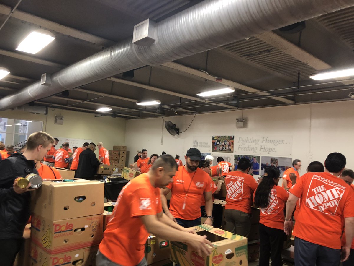 Team Depot helping at the SA food bank 🧡 today we helped sort over 23,000 pounds of food!! Great job HD! #LEADinSA #SpringIntoService  #THDGULFGIVES