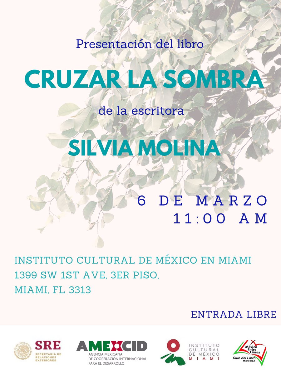 #Miami #SilviaMolina #CruzarLaSombra #PresentaciónDeLibro #Miamienmarzo #marzoenmiami #librosmiami #miamilibros #miamicultura #InstitutodeMéxicoEnMiami #libros