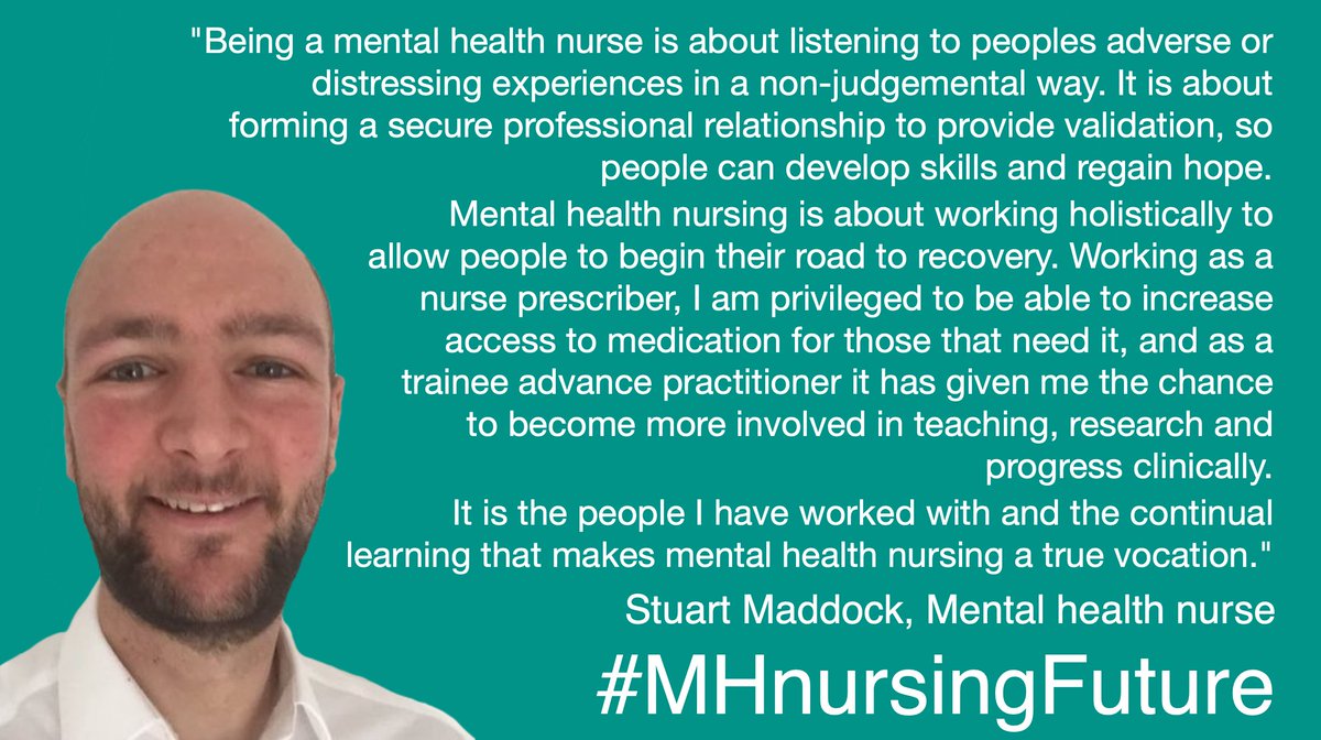"It is the people I have worked with and the continual learning that makes mental health nursing a true vocation." <a href="/Stuart__Maddock/">Stuart Maddock</a> <a href="/MHnursesday/">Mental Health Nurses' Day</a> #MHnursesDay <a href="/MHnursingFuture/">MHnursingFuture</a> #MHnursingFuture