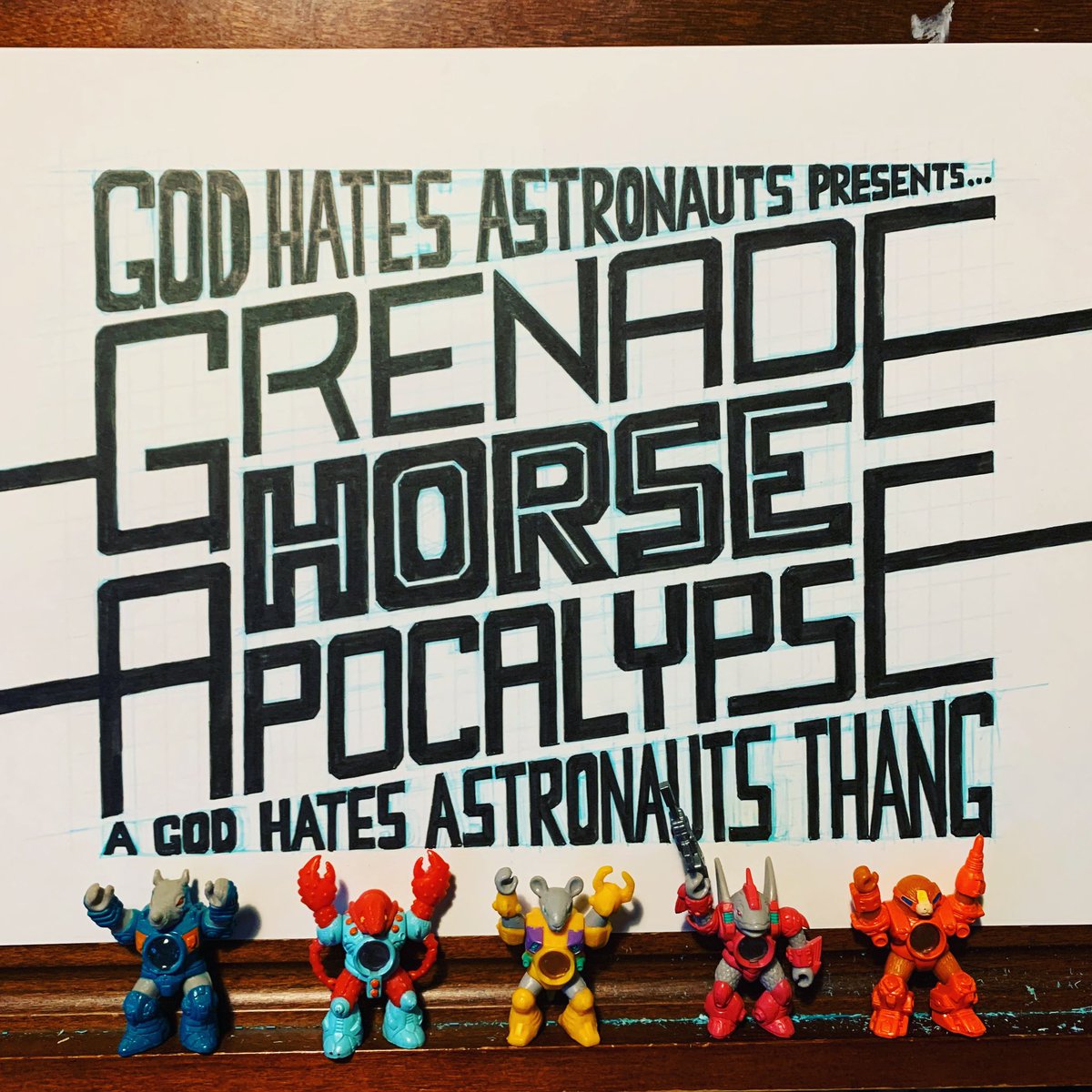 RyanBrowneArt's tweet photo. All inked up! Time to make it better using computer technology! #godhatesastronauts #grenadehorseapocalypse #logo #handlettering #gha #battlebeasts #shadowbeasts https://t.co/w0CFMsU1Uo