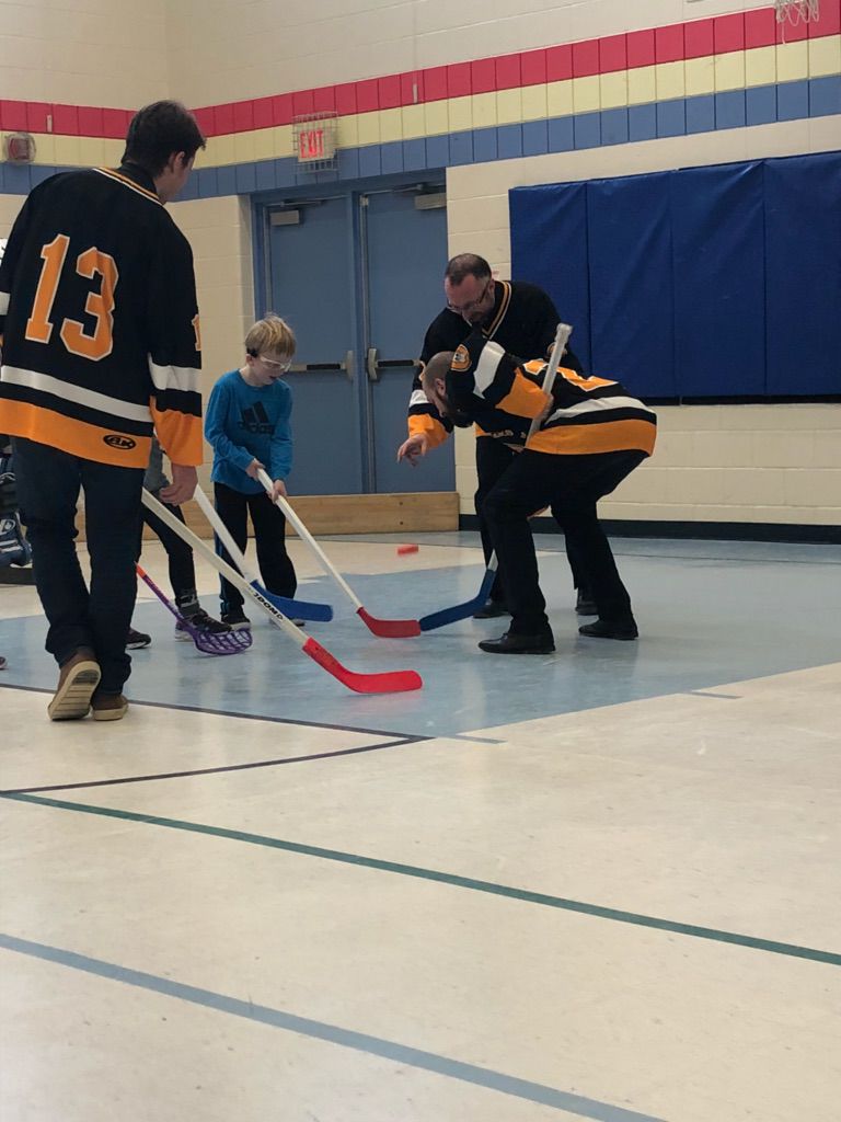 Our students were fortunate to have the Flying Fathers come to our school today and play a game of floor hockey.