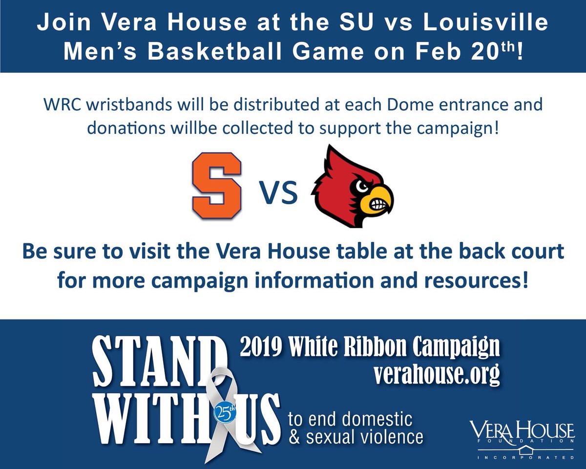 djrux's tweet photo. Be sure to get a wristband at tonight’s @Cuse_MBB game and support @VeraHouseInc #standwithverahouse #whiteribbon #SyracuseBasketball https://t.co/NjkjPHp17I