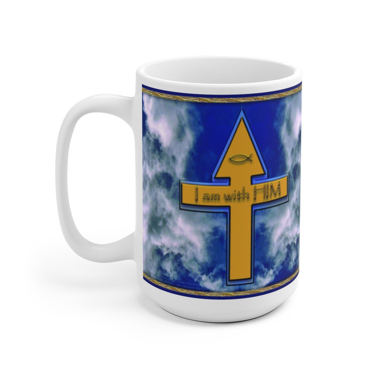 Religious 'I am with HIM' Full Image Mug 15oz. Printed in U.S.A. Art By S.Michael. Ceramic. Vibrant Colors. etsy.me/2XaN0dT #housewares #white #yes #ceramic #religious #mugs #mug #15ozmug #religiousmug