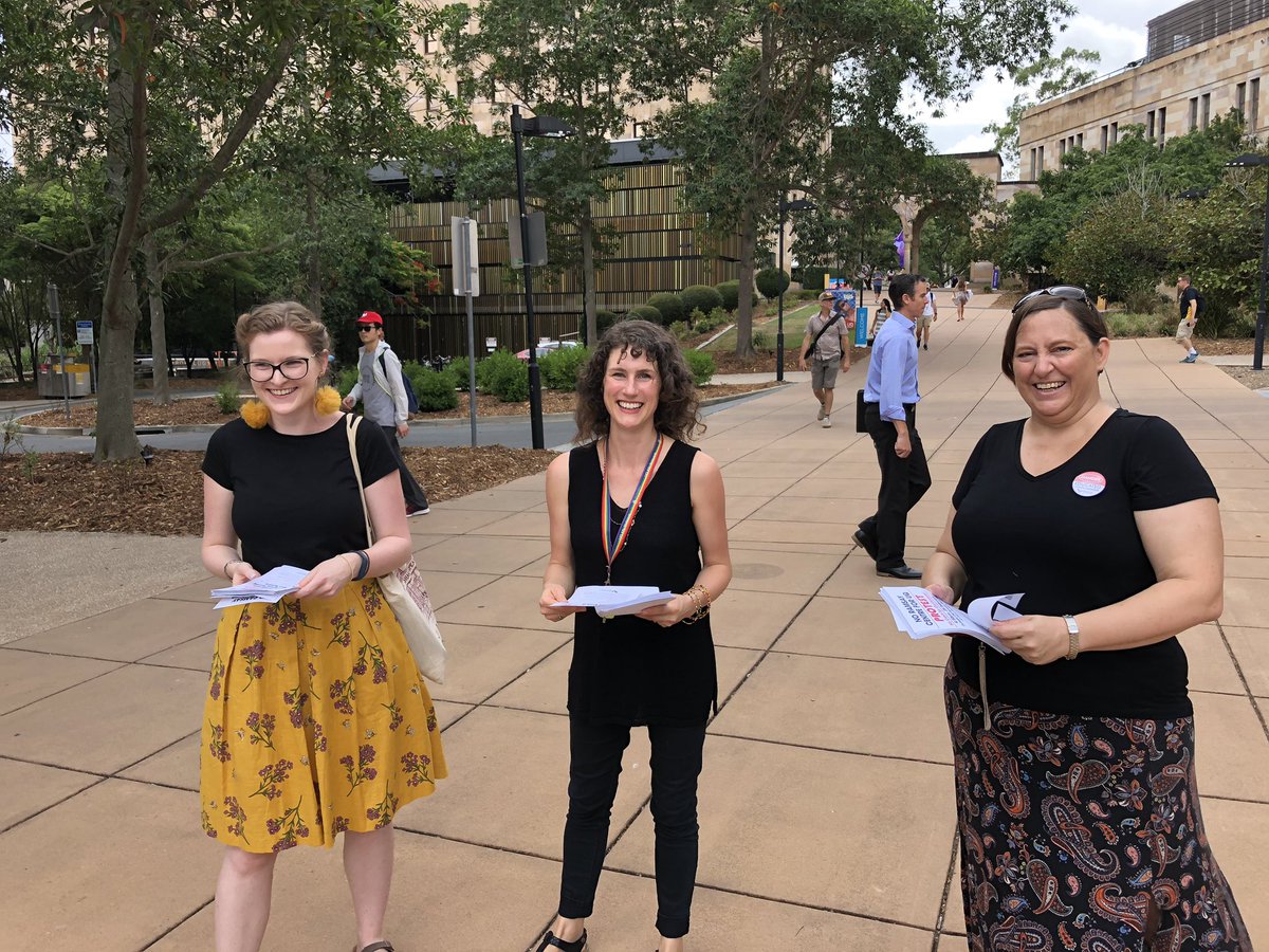 Handing out flyers at the University of Queensland. Staff say no to #RamsayCentre. #UQnot4sale #AcademicFreedom #InstitutionalAutonomy #NoWhitewashing