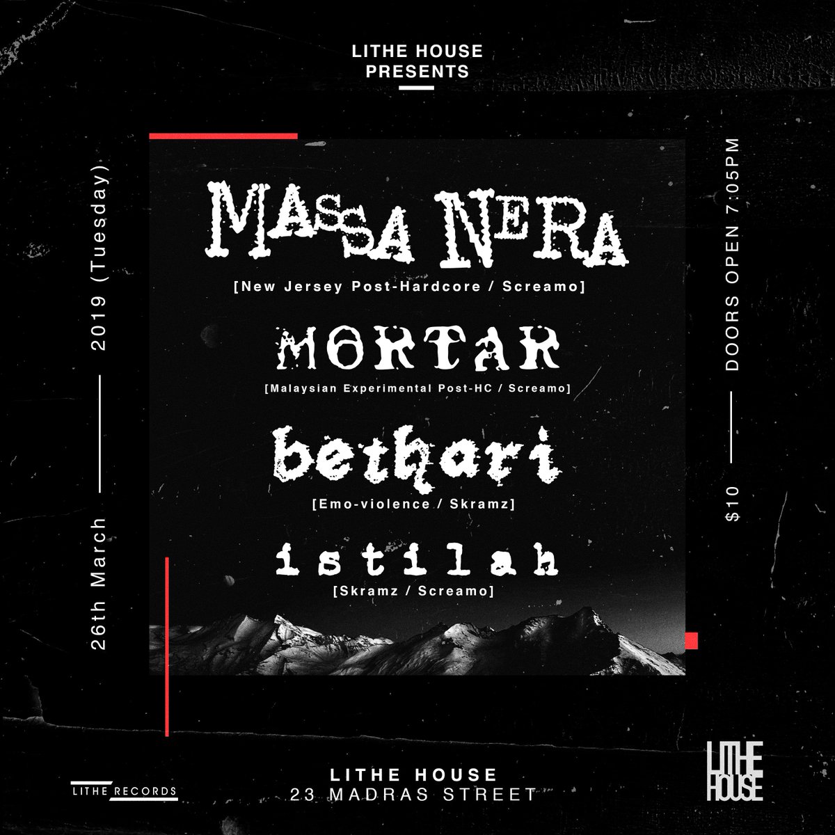‼NEW SHOW ANNOUNCEMENT‼
MASSA NERA LIVE IN SINGAPORE!
26th MARCH 2019, TUESDAY / @LitheParalogue