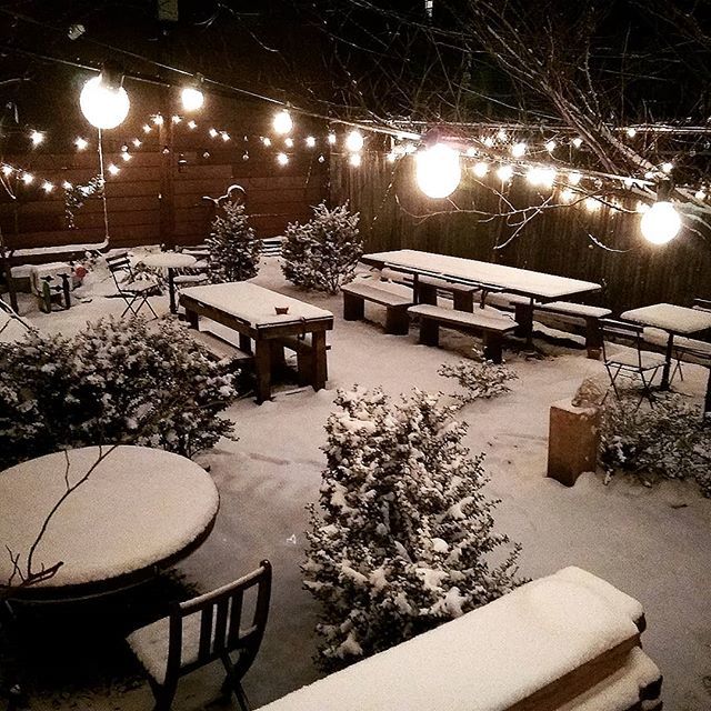 Our beautiful garden in its white coat. Soon it will bloom and everybody will be welcome to enjoy the calm and serenity of our backyard. 
In the meantime the magical words to stay warm are : "Can I have a Hot Toddy please ?"