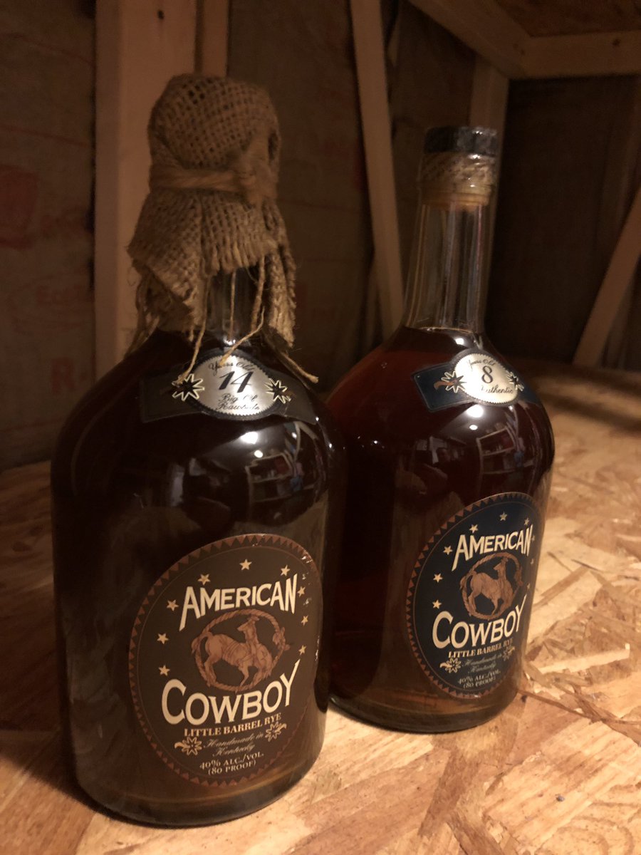 thisoldbottle's tweet photo. A few old Allied Lomar "Cowboy Little Barrel" 8yr and 14yr ryes bottled by KBD/Willett.  Love this old brand. #bourbon #ryewhiskey https://t.co/dmtvdeQlqO