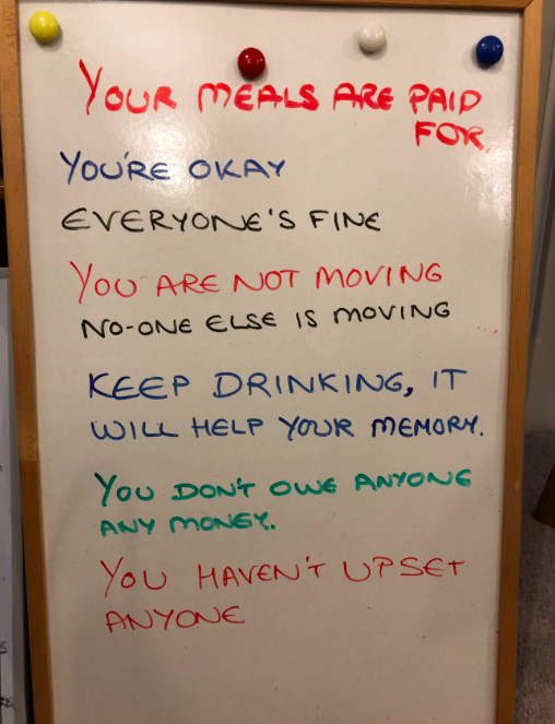 postsecret's tweet photo. What a thoughtful grand-daughter to place this in her grand-mother's (who's anxious from Alzheimer's) room. https://t.co/QugqPfnVdB