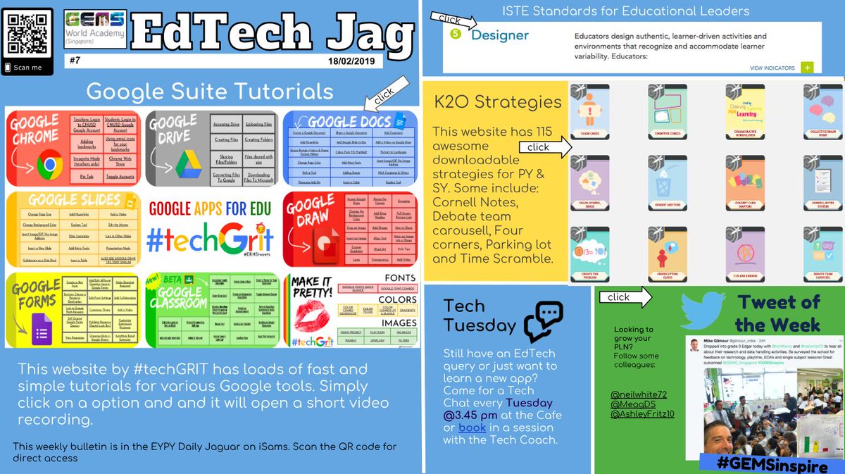 MeagDS's tweet image. Hey @GEMS_Singapore, if you haven&apos;t yet seen this week&apos;s EdTech Jag, take a look! There&apos;s great @GoogleForEdu tutorials by #techgrit and strategies by @k20center #GEMSinspire #edtech @gilmour_mike @holtspeak @Julhus98 @neilwhite72
