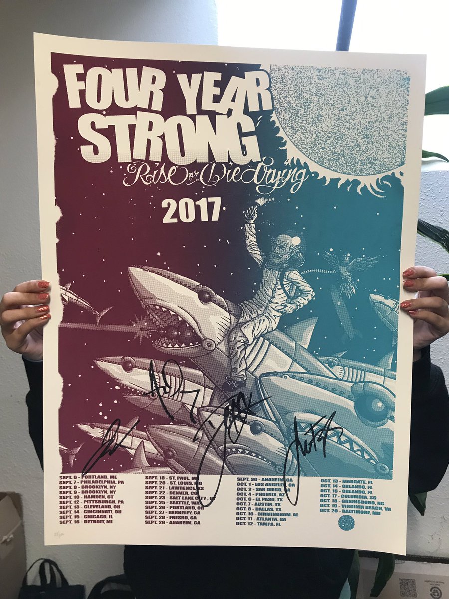 fouryearstrong's tweet image. Follow our Essentials playlist on @spotify and RT this to be entered to win this signed screen printed poster and a bunch of FYS stickers from our 10 years of Rise or Die tour. Follow: bit.ly/FYSSpotify
