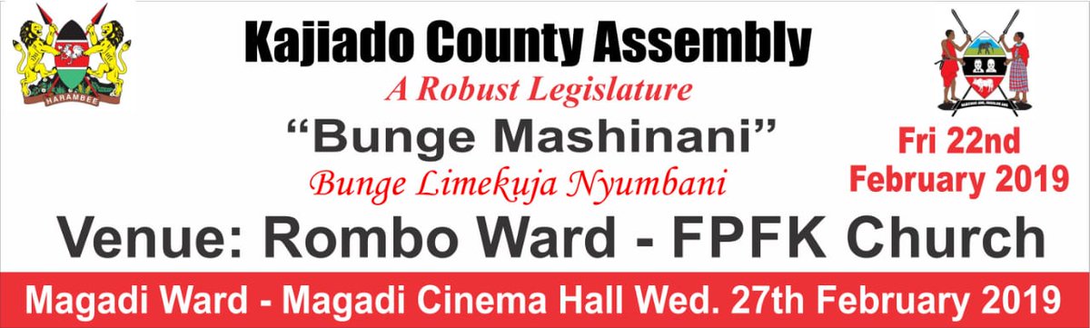 Bunge Mashinani, Kajiado County Assembly tomorrow Friday, 22 February 2019 takes its sitting to Rombo, Kajiado South.
