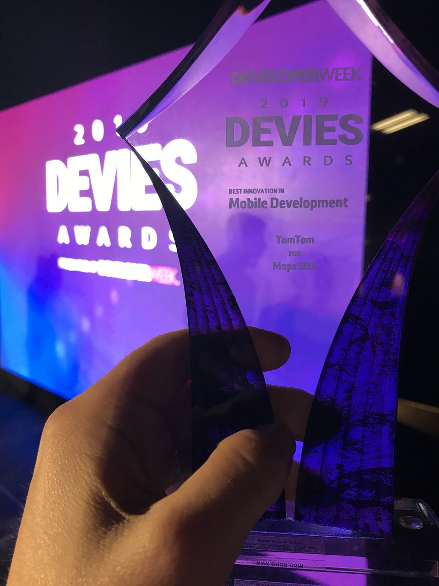 anikanieh's tweet image. Taking home the #DEVIES award for Mobile Development for the @TomTom Mobile Maps SDK at @DeveloperWeek !

#devweek2019 #developerweek #mobileSDK