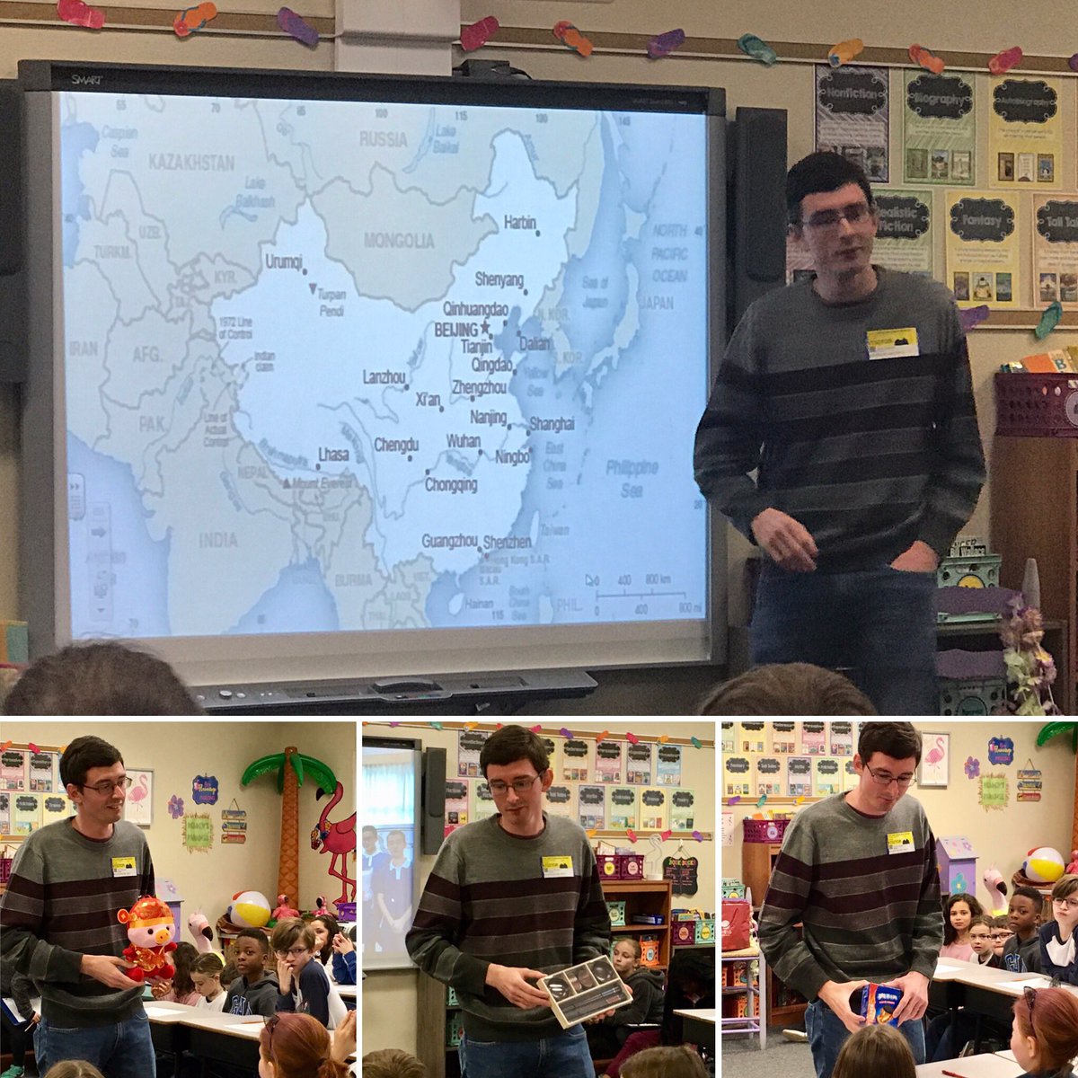 RiverDellRacers's tweet photo. Mrs. Brown’s 4th graders were excited to learn from her son, Austin, a teacher in China! Austin shared customs, language, &amp; everything from Chinese characters, chopsticks, currency, Year of the Pig, &amp; Chinese hot pepper chicken wing Oreos! #bringingchinatojoco #globalconnections https://t.co/Qvw9fY3EMN
