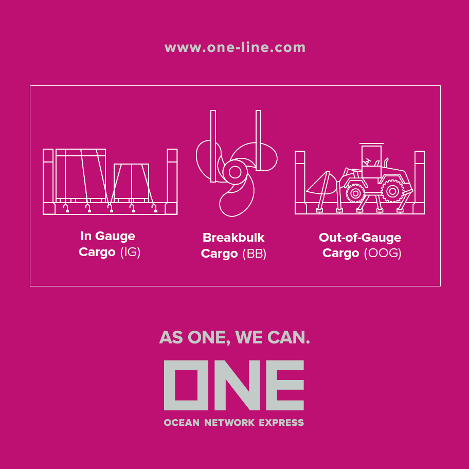 OceanNetworkExp's tweet photo. Be it In-Gauge, Out-of-Gauge or #Breakbulk cargo, #ONE offers a hassle-free, and point-to-point solution for your special cargo shipment.

Find out more: https://t.co/0iNhKPvqzB
Book with us: https://t.co/miikyiDZmQ

#OceanNetworkExpress #containershipping #maritime https://t.co/C2N9z6zmfb