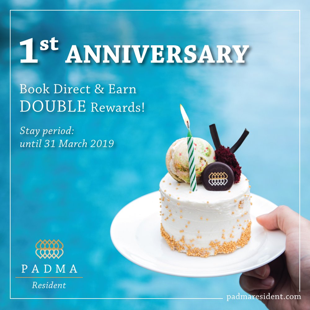 Padma Resident turns one! To celebrate, we are giving away DOUBLE points to Padma Resident members when you book your stay at Padma Resort Legian direct from our website.

Find out more here bit.ly/2BEeoHK

#padmalegian #padmahotels