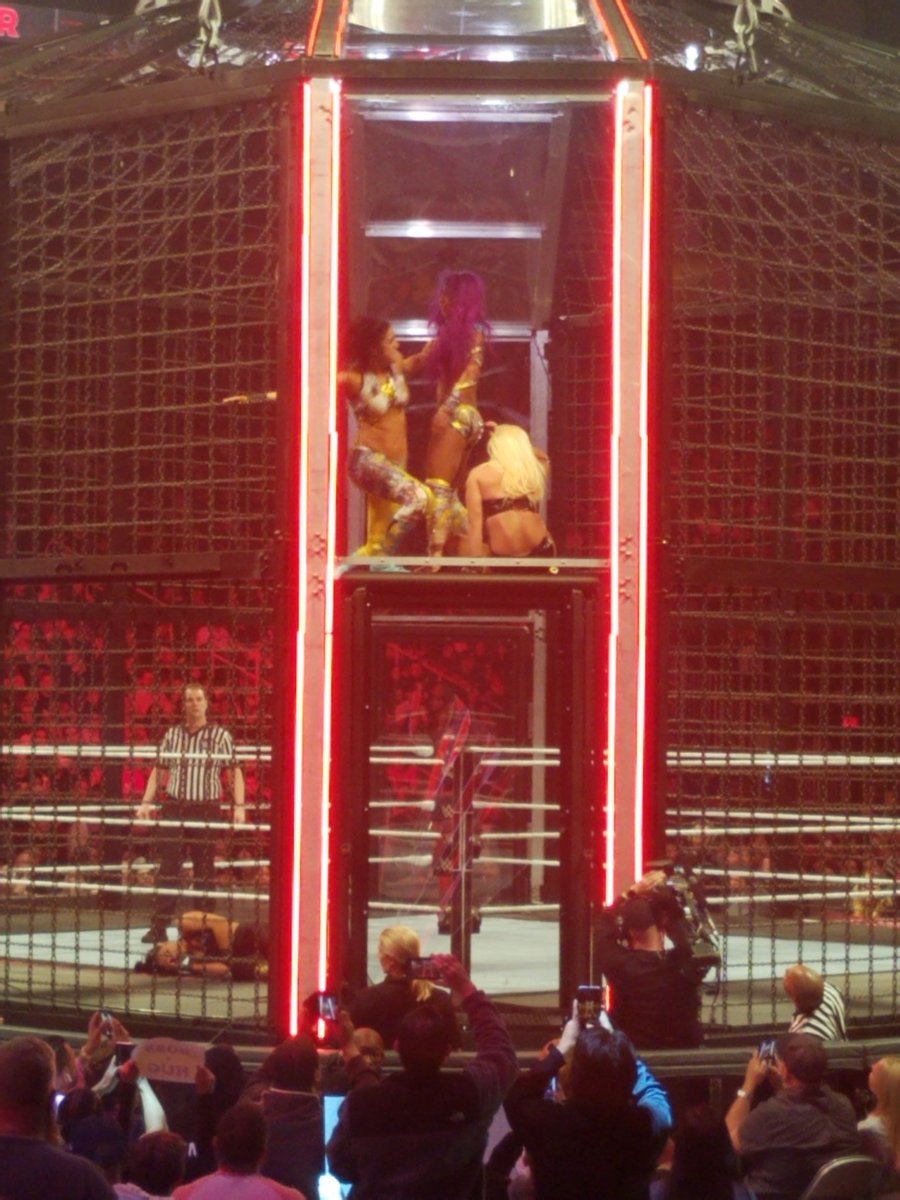 TheEdwardBrooks's tweet photo. When Sasha pulled Bayley up to the top, the #PodKicker was no more. #WWEChamber #BossNHugConnection https://t.co/4CkXzXgFoU