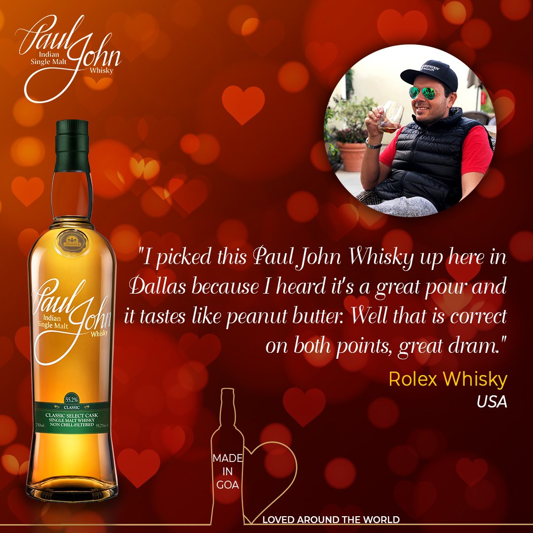 PaulJohnWhisky's tweet photo. Our award-winning Single Malts are #MadeInGoa and #LovedAroundTheWorld,. Our staunch supporter Gavin Linde (@rolexwhisky1) loves the complex flavours of our #ClassicSelectCask.
Have you tried this exquisite expression yet?
#PaulJohnWhisky #SingleMalt #IndianWhisky https://t.co/Ntrgg6tiKo