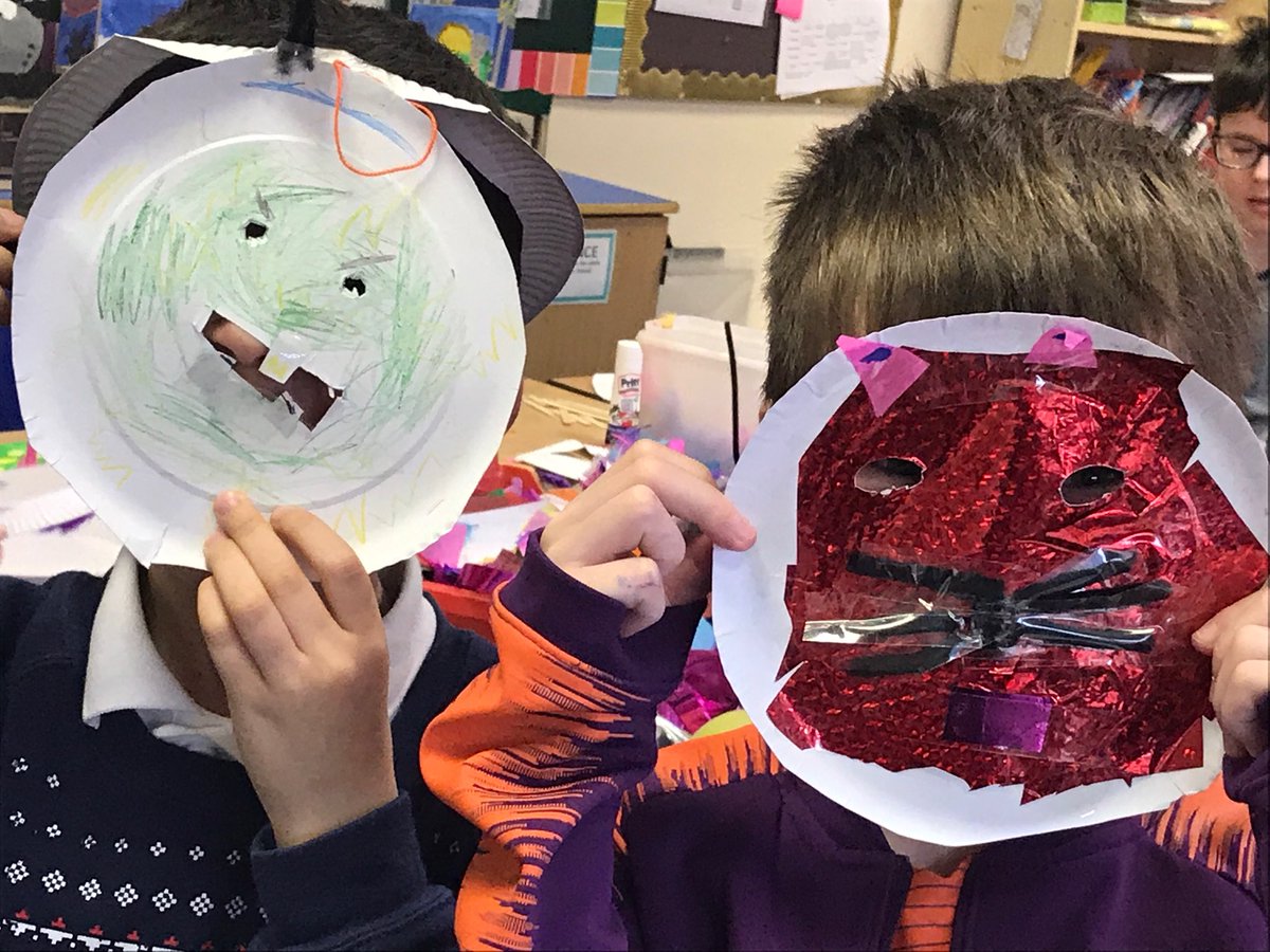 DerbyGrammar's tweet image. Holiday Club’s in full swing. This morning it’s animal mask making. There are some weird animals about!
