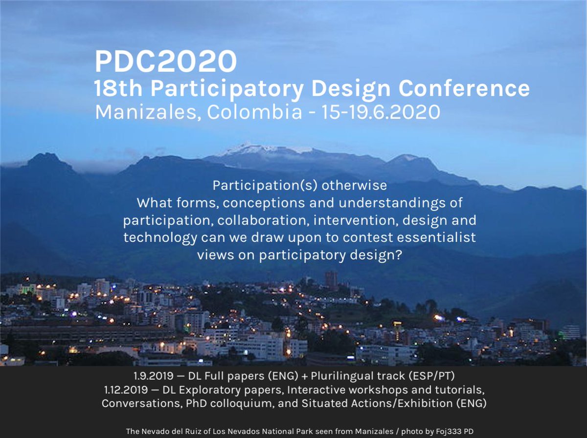 CU in Manizales in June 2020 to discuss #participation(s) and #designotherwise we offer on top #fantasticcoffee and #bestmountainviews (Tambien en Español y Portugues)