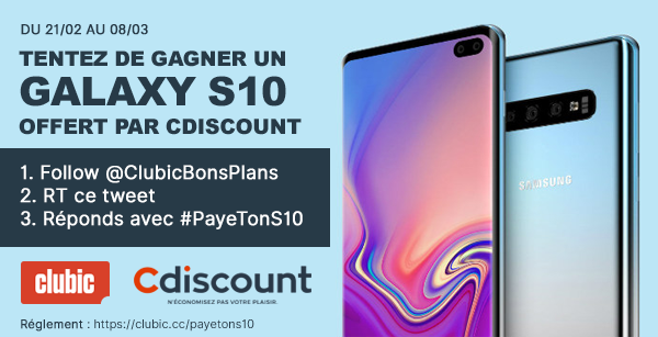 ClubicBonsPlans's tweet photo. Envie de gagner le Galaxy S10 ?
1. Follow @ClubicBonsPlans
2. RT ce tweet
3. Réponds avec #PayeTonS10
(Découvrez le #GalaxyS10 : https://t.co/I5VODHhxh0 ) https://t.co/FgBun8vFvj