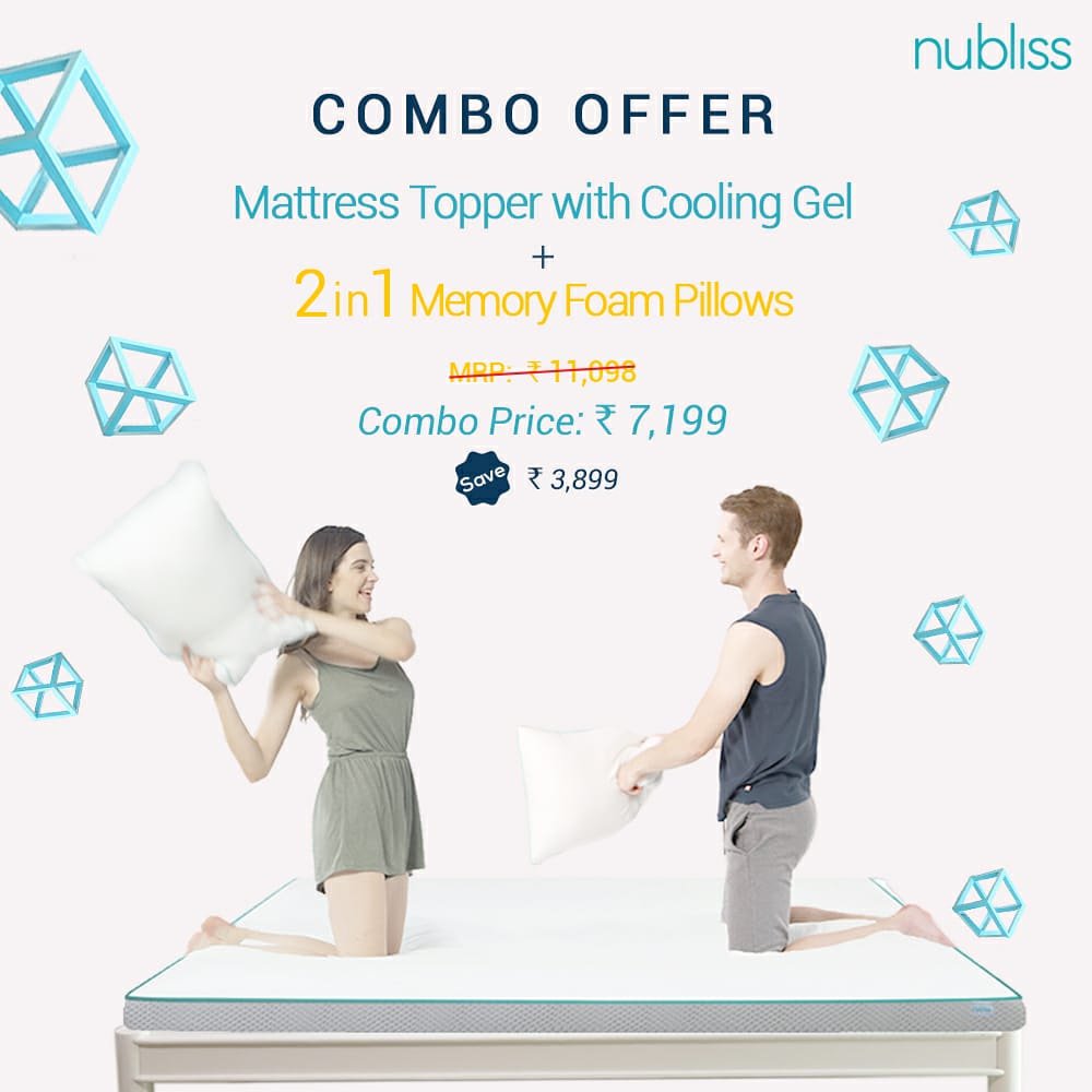 NublissMattress's tweet photo. Get soft, comfortable support for the whole body with our combo offer. #Mattress #topper with cooling gel + 2 in 1 memory foam #pillows at a combo price of Rs 7199.
#PowerWakeUp #Nubliss #Good morning #FeelFresh #Freshness #GoodSleep #Lifestyle #Wellness https://t.co/Y9yyQusKIE